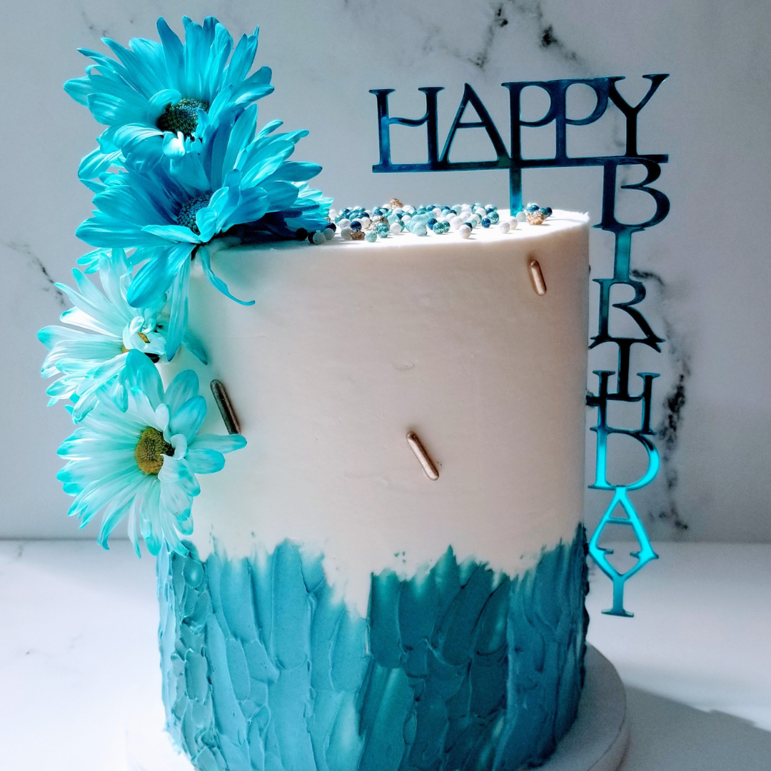 Blue Blooms Birthday Cake